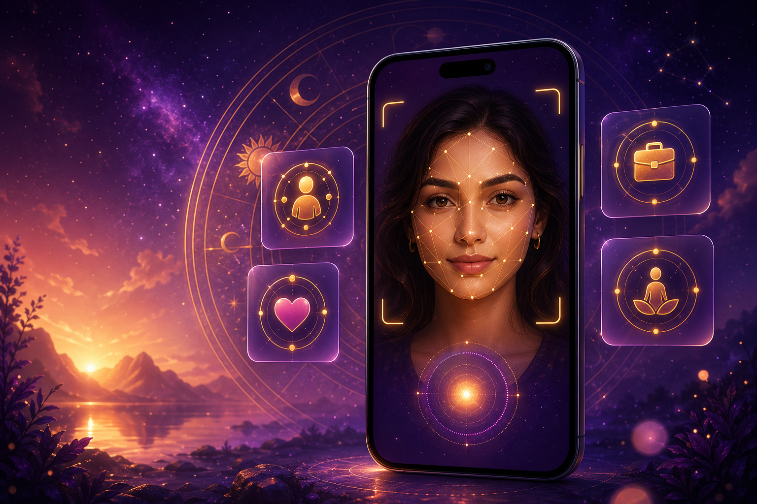 AI face reading interface with facial points and astrology insights